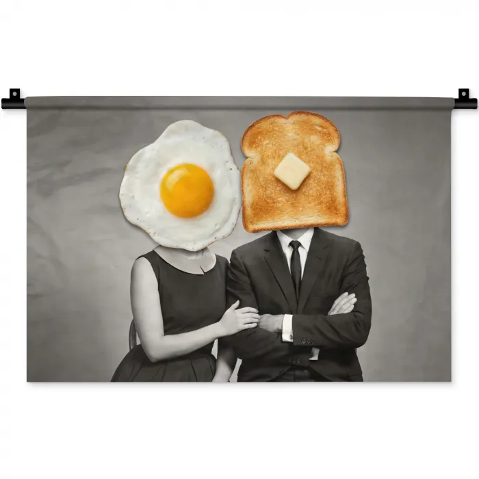 Ontbijt - Koppel - Ei - Brood Wandkleed katoen klein -zz3d