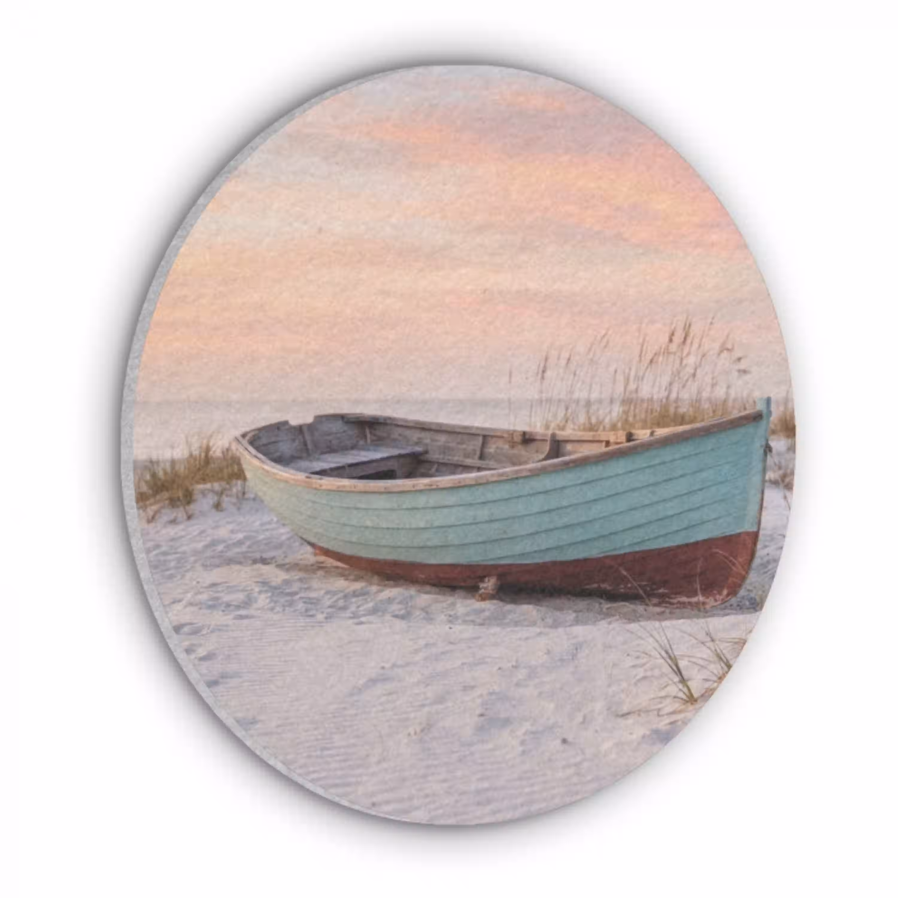Rustiek - Roeiboot - Zandstrand Akoestische PET Vilt - Rond klein -3d