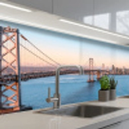 Water - Brug - Skyline - Modern keuken achterwand 2 middel -3d_schuin