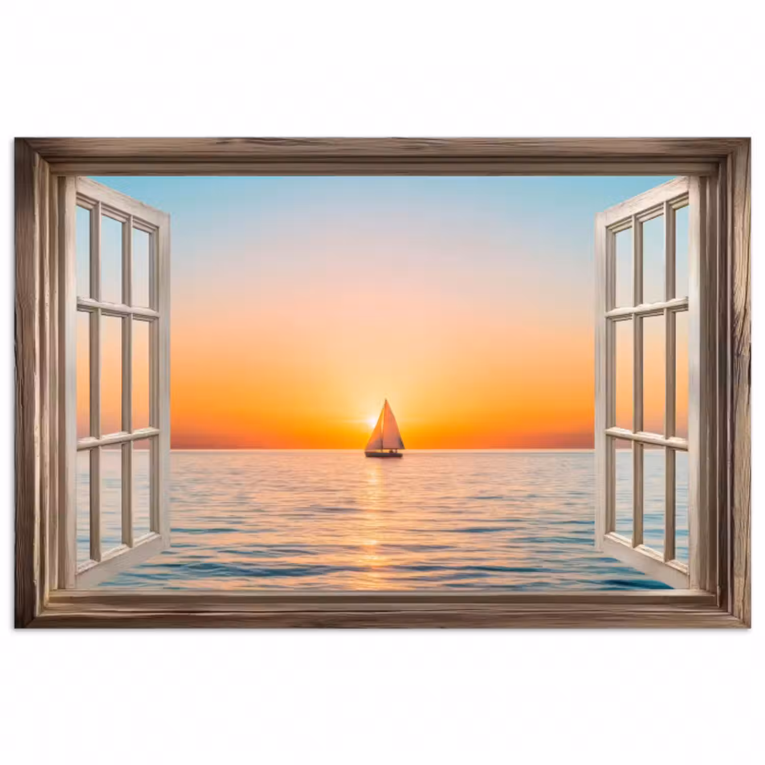 Poster - Transparenter Blick - Meer - Boot - Sonnenuntergang
