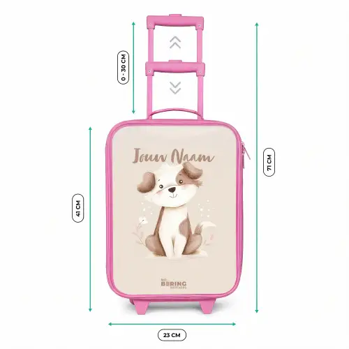Hond in de kleuren bruin en beige Kinderkoffer - Roze klein -productfoto_formaten