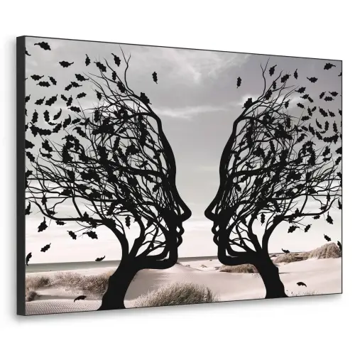 Bomen - Gezicht - Bladeren - Moderne kunst Textielframe zwart klein -3d
