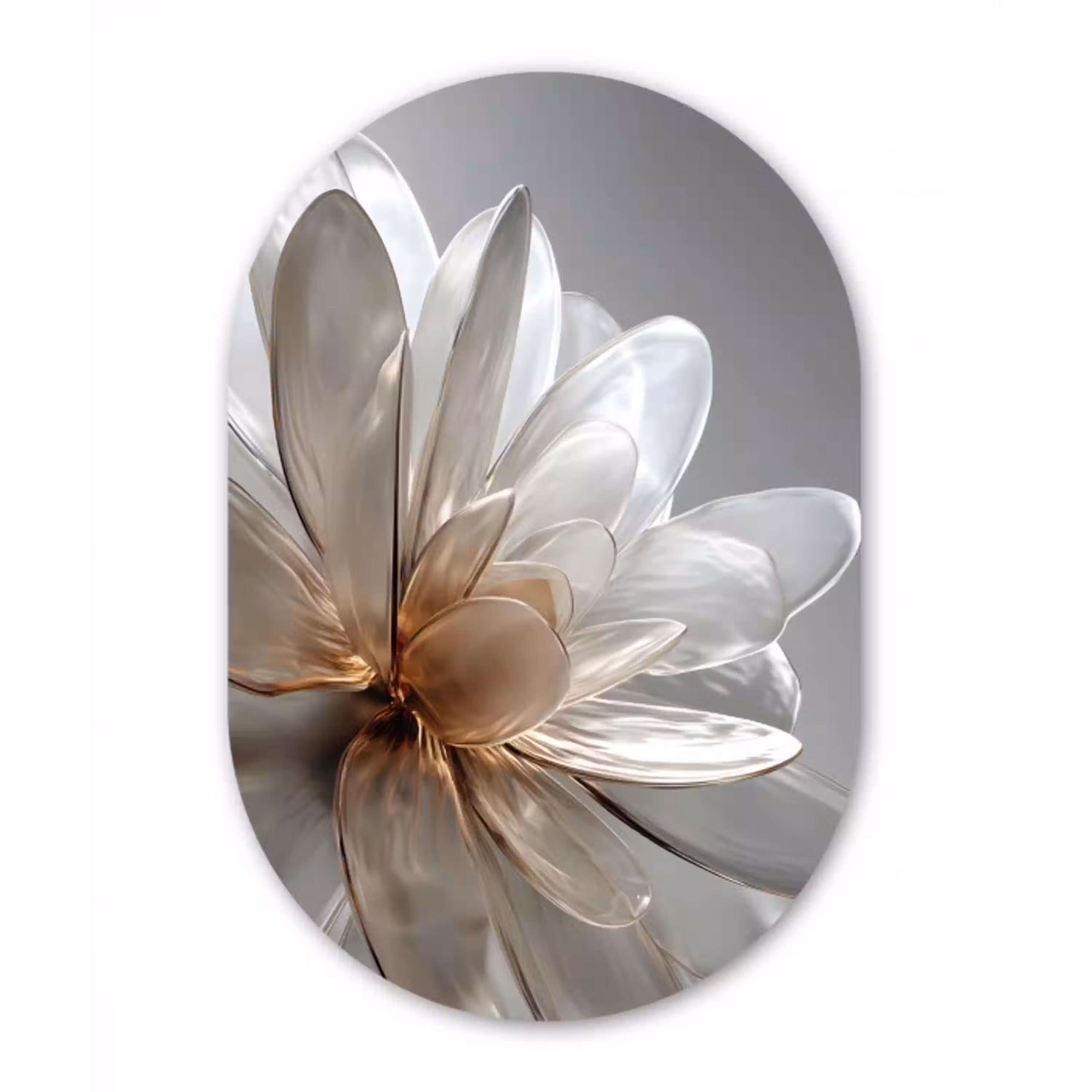 Bloem - Wit - Neutraal Wandcirkel Ovaal Aluminium middel -3d