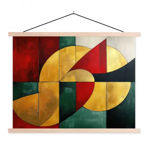 Abstract - Kerst - Goud - Rood - Groen textielposter latten blank klein -3d