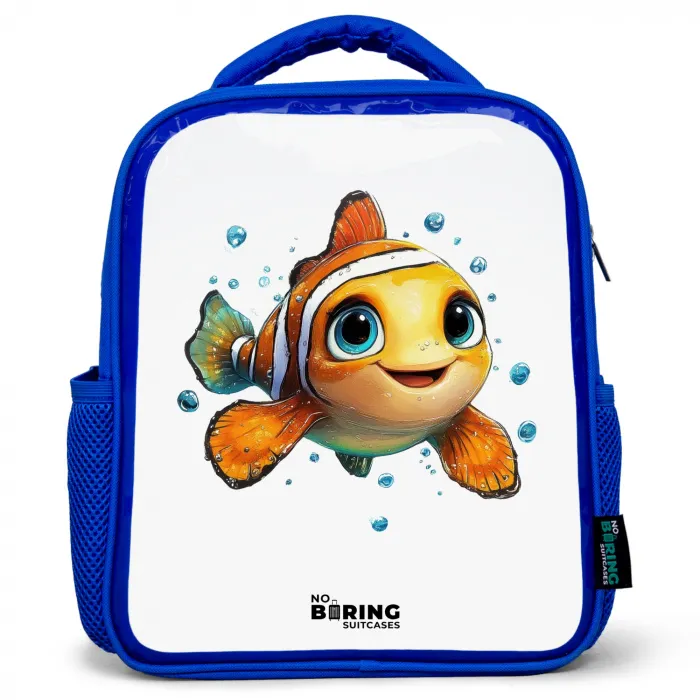 Clownvis met bellen op witte achtergrond Kinderrugzak - Blauw middel -3d
