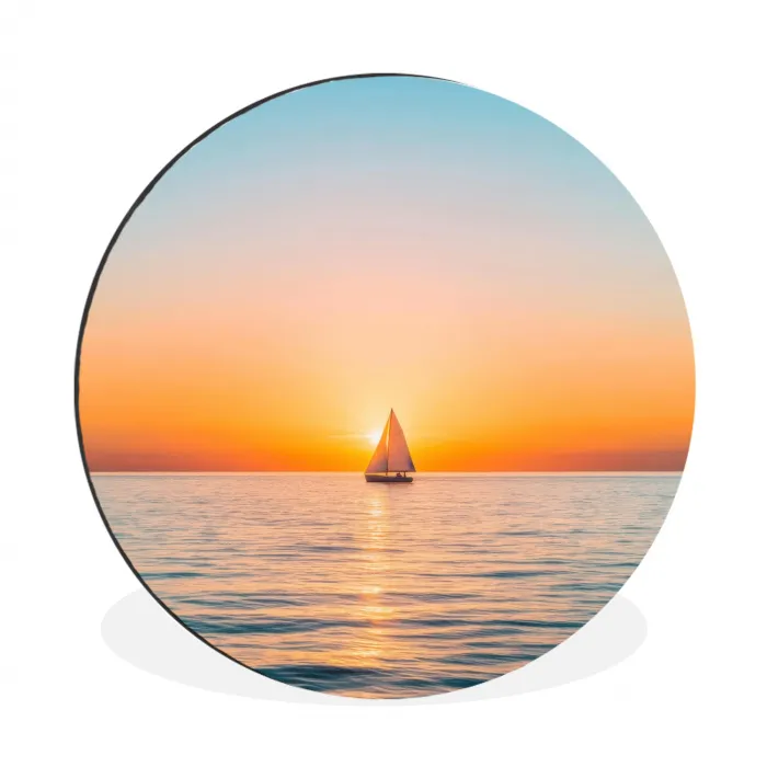 Zee - Zeilboot - Zonsondergang Wandcirkel aluminium klein -3d
