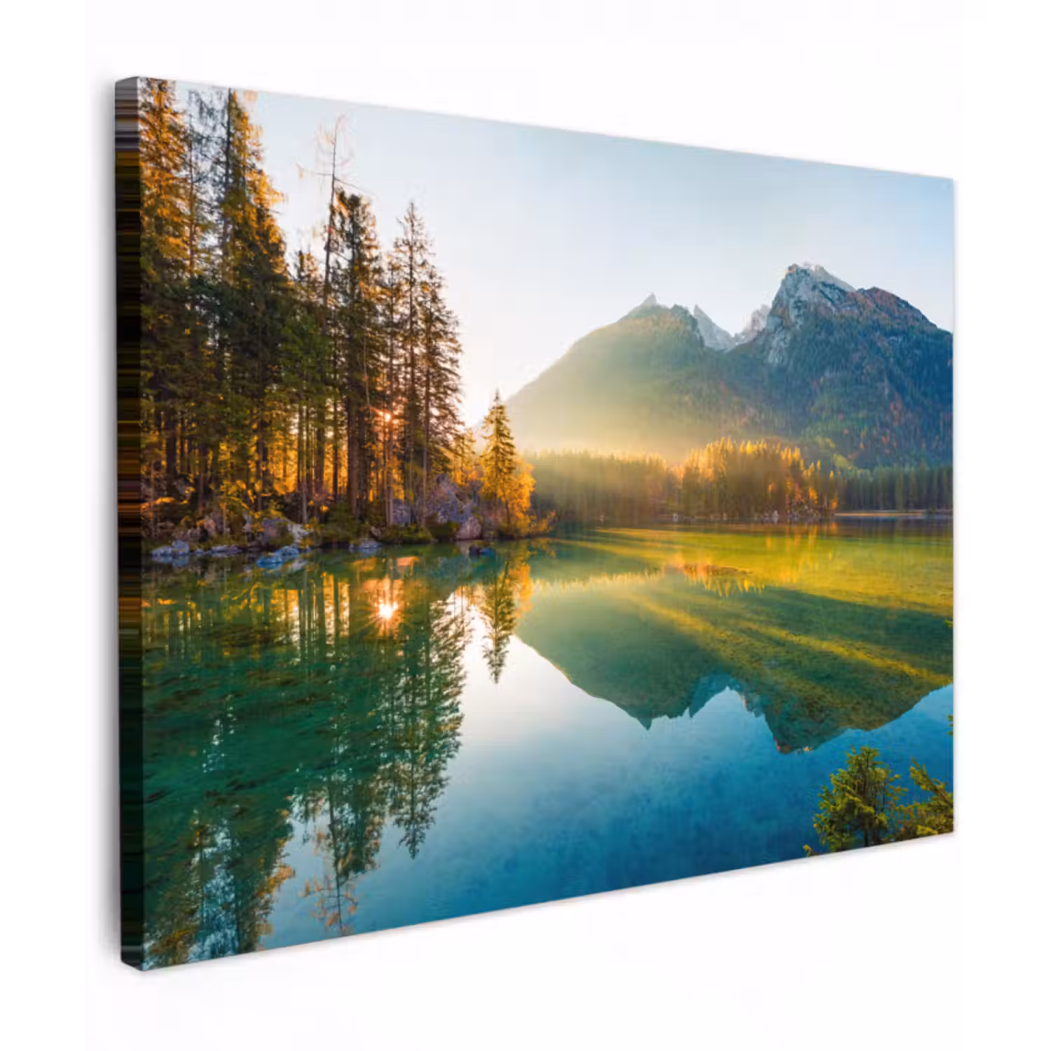 Leinwandbild - See - Wald - Berge - Natur - Sonne - Landschaft
