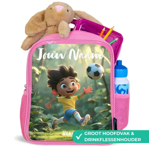 Voetbal - Jongen - Bos Kinderrugzak - Roze middel -inhoud_NL