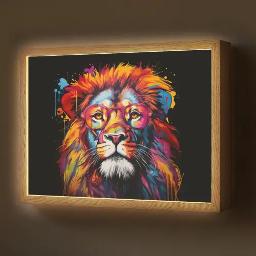 Graffiti - Leeuw - Bril - Zwart - Kleurrijk Light Box met batterij (Wandlamp) middel -z3d_website