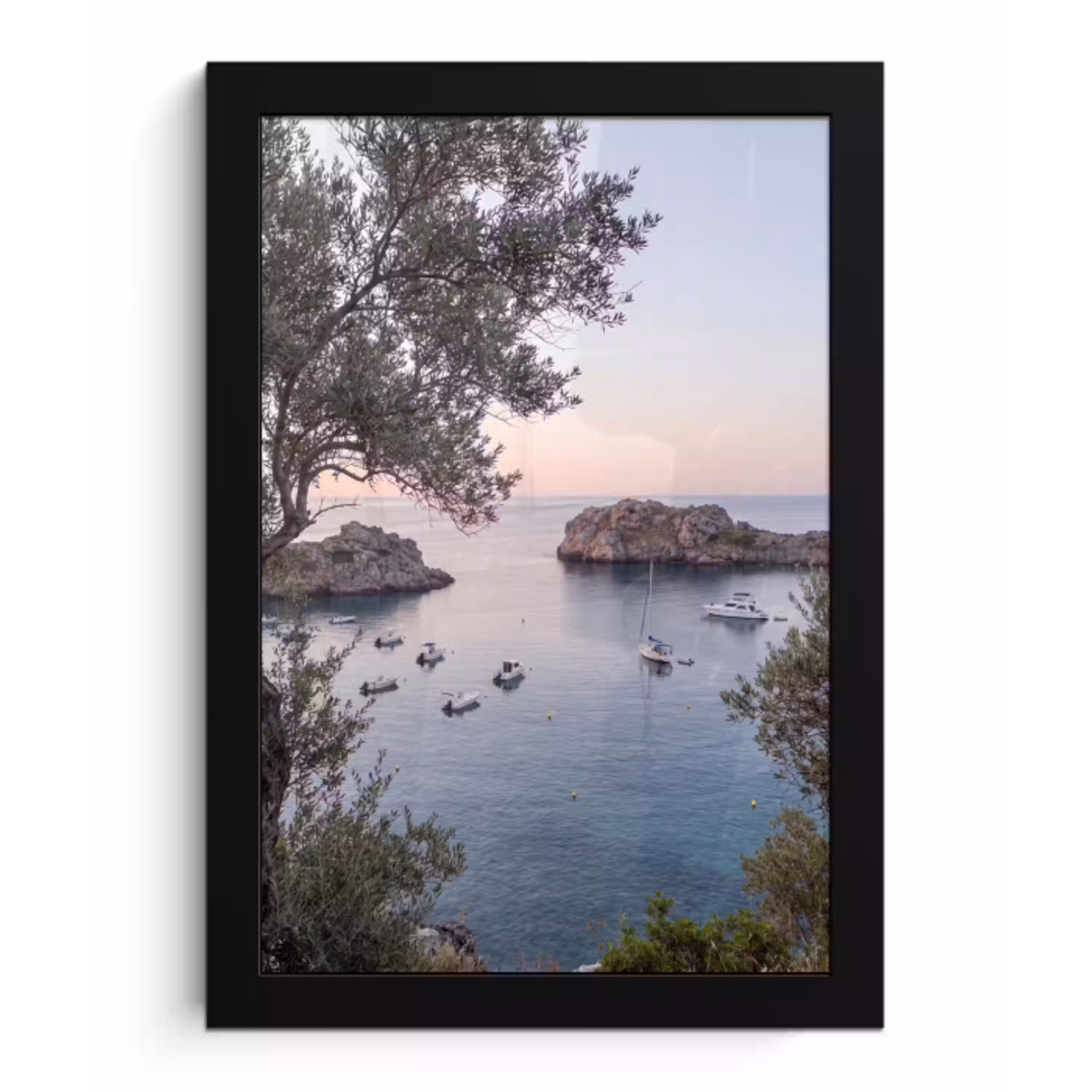 Baai - boten - zonsondergang fotolijst zwart zonder passe partout klein -3d