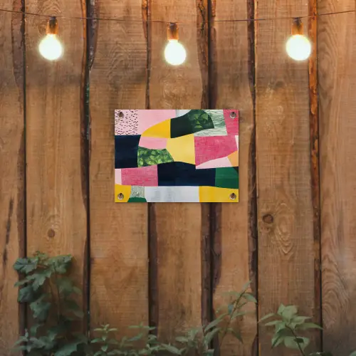 Abstract - Roze - Lappen - Vormen - Geel tuinposter los doek klein -sfeer1