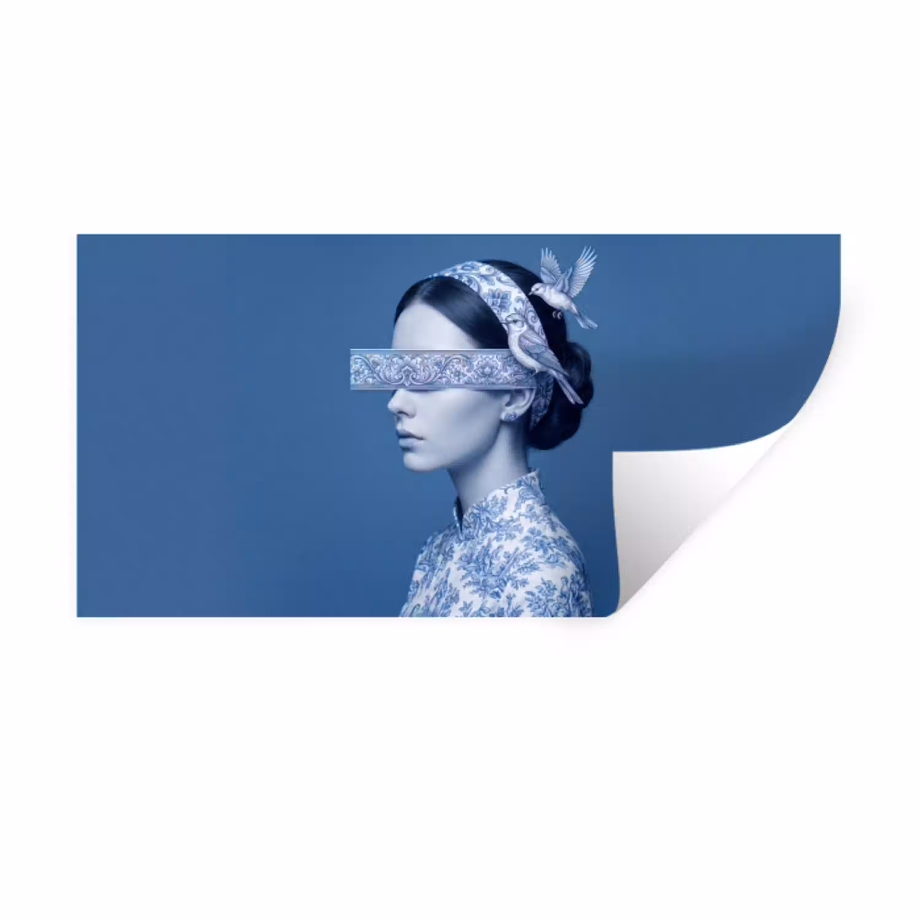 Portret - Klassiek - Wit - Blauw Muursticker klein -3d