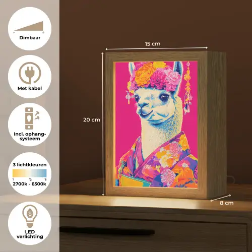Lama - Kimono - Bloemenkrans - Felroze Light Box met kabel (Tafellamp) klein -USP_NL