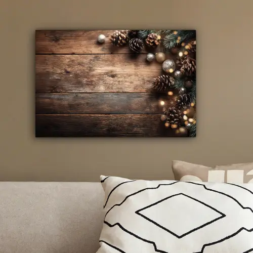 Kersthoekdecoratie - Dennenappels - Lichtjes canvas 2cm klein -sfeer3