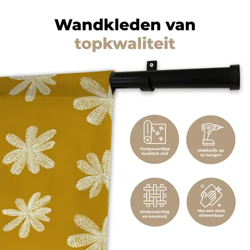 Bloem - Speels - Okergeel Wandkleed katoen klein 269 -sfeer2