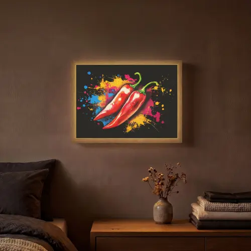 Peper - Graffiti - Verf - Abstract - Modern - Kleurrijk Light Box met batterij (Wandlamp) middel -sfeer4