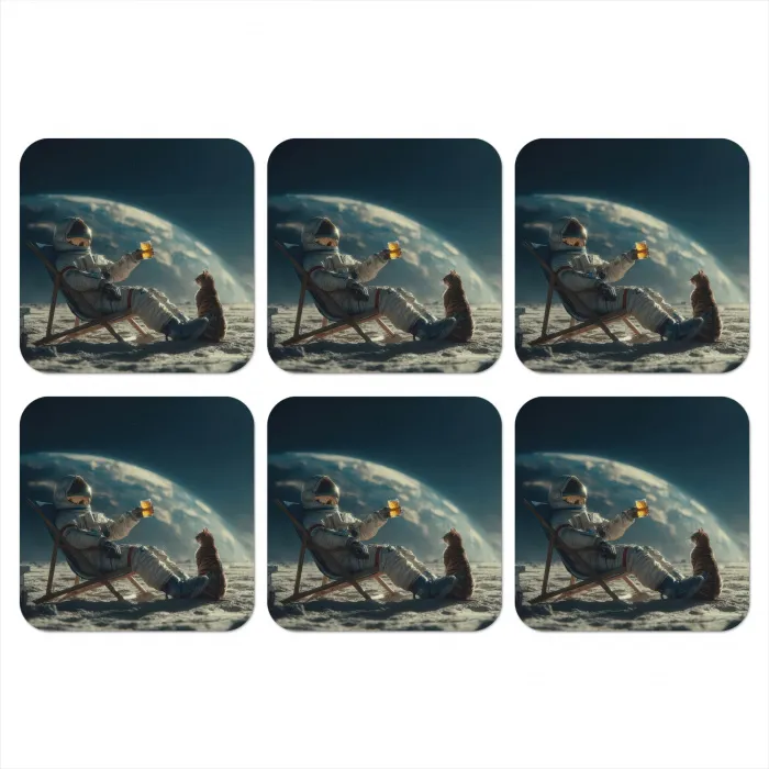 Astronaut - Kat - Glas - Stoel onderzetter kurk middel -3d