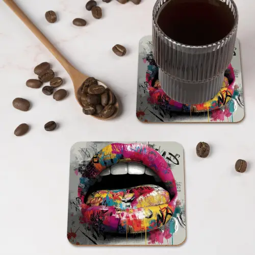 Lippen - Graffiti - Expressief onderzetter kurk middel -sfeer2
