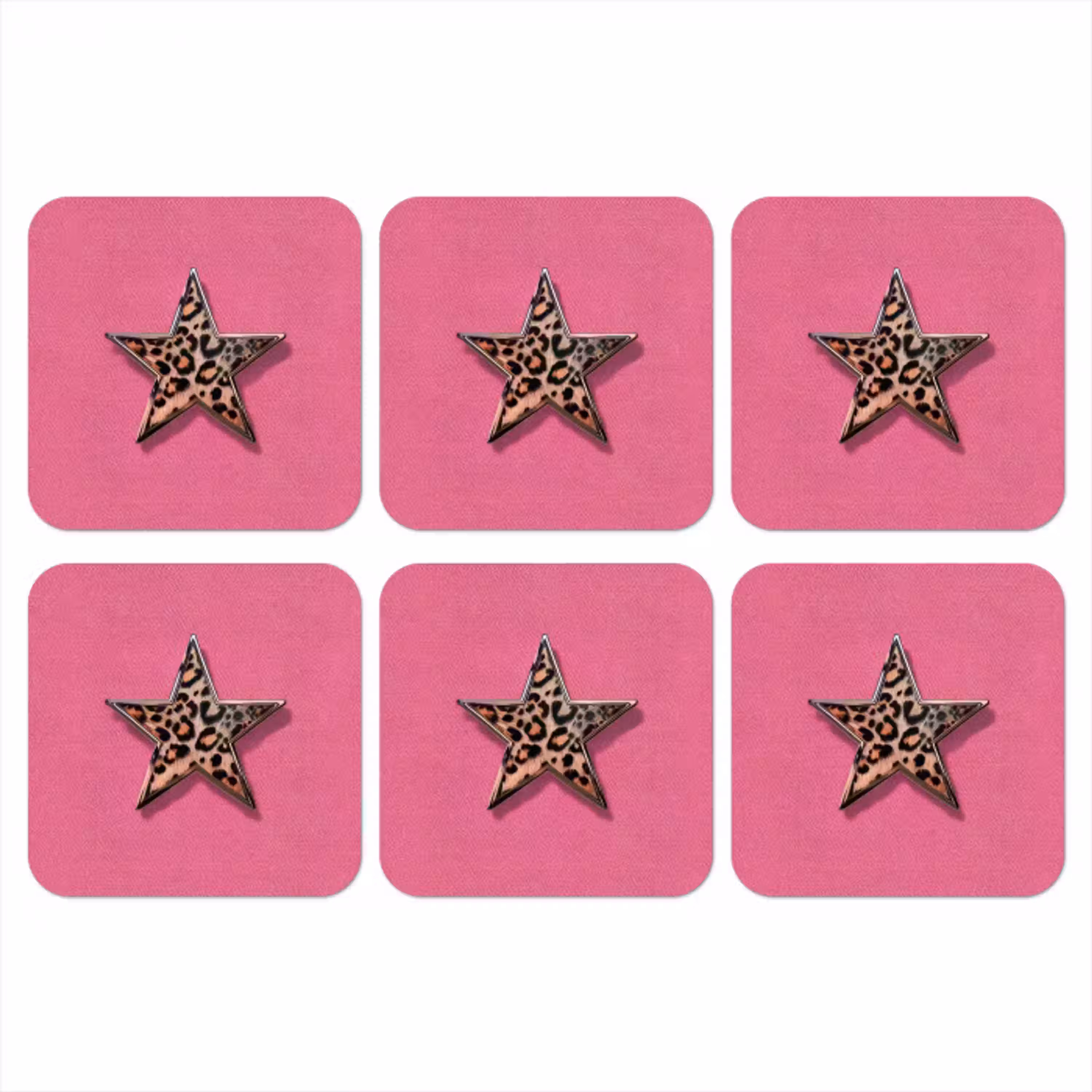 Ster - Luipaard - Print - Roze onderzetter kurk middel -3d
