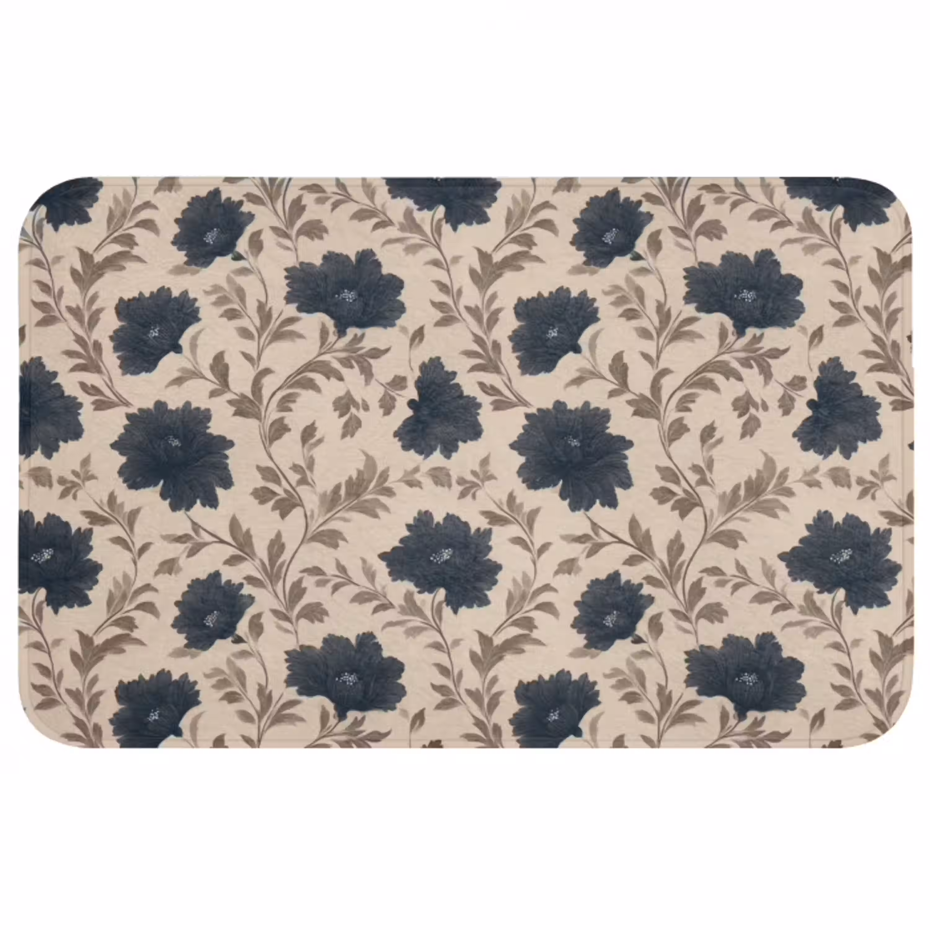 Motief - Bloemen - Zwart - Beige WCmat middel 1009 -3d