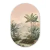 Tropisch landschap - palmbomen - Bloemen - Roze lucht Wandcirkel Ovaal Forex klein -3d