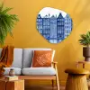 Aquarel - Grachtenpanden - Delfts - Blauw Wandcirkel Organisch Aluminium middel -sfeer4