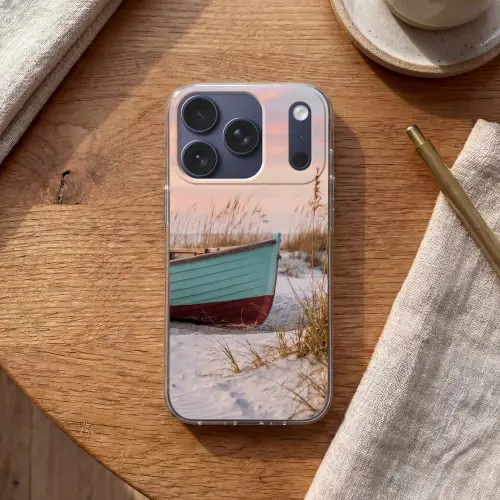Rustiek - Roeiboot - Zandstrand Telefoonhoesje iPhone 17 Pro klein -sfeer1