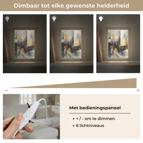 Kunst - Goud - Zilver - Abstract Light Box met kabel (Tafellamp) klein -USP_dimbaarNL