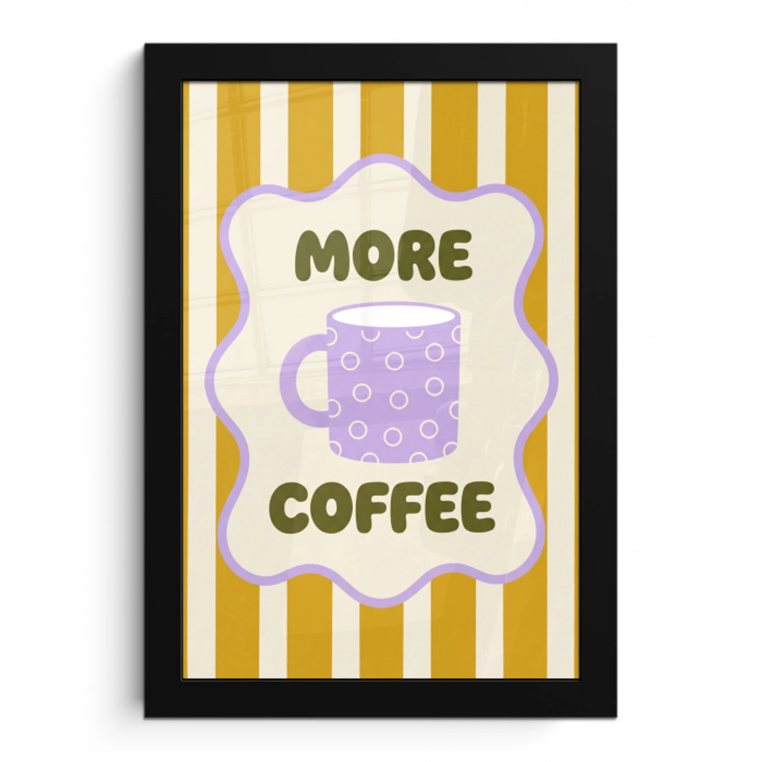 More coffee - Geel - Paars - Strepen - Mok fotolijst zwart zonder passe partout klein -3d