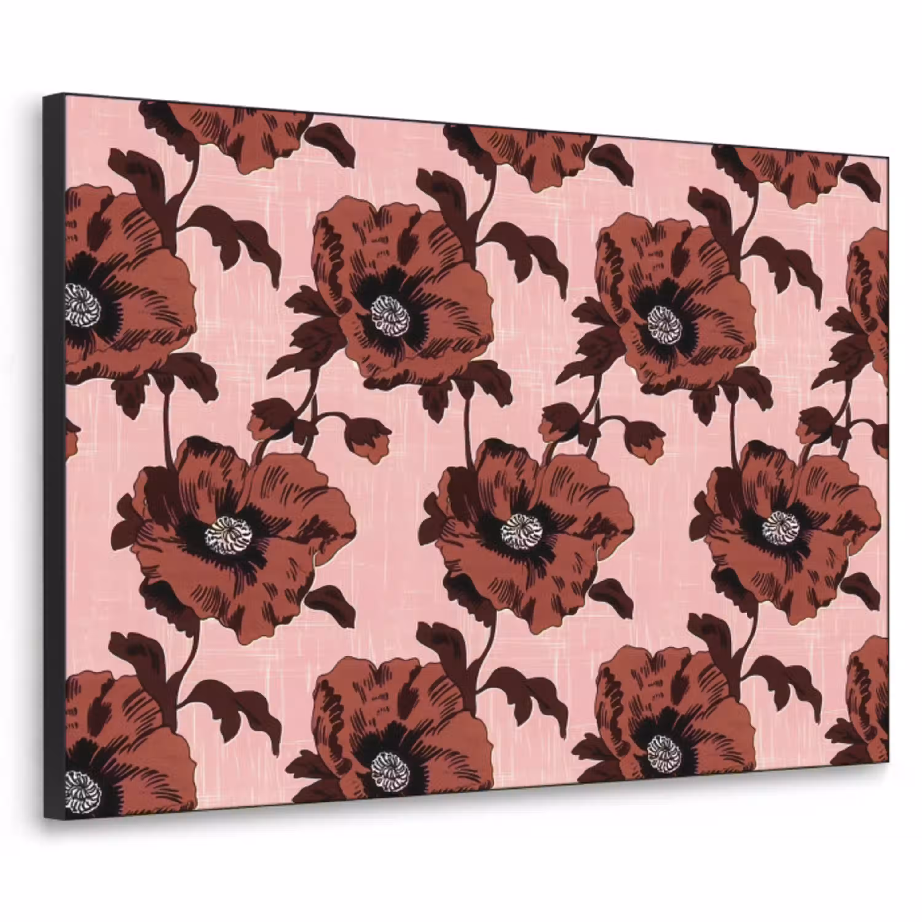Bloemen - Retro - Rood Textielframe zwart klein 947 -3d