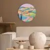 Landschap - Paars - Pastel - Huizen Akoestische PET Vilt - Rond klein -sfeer1