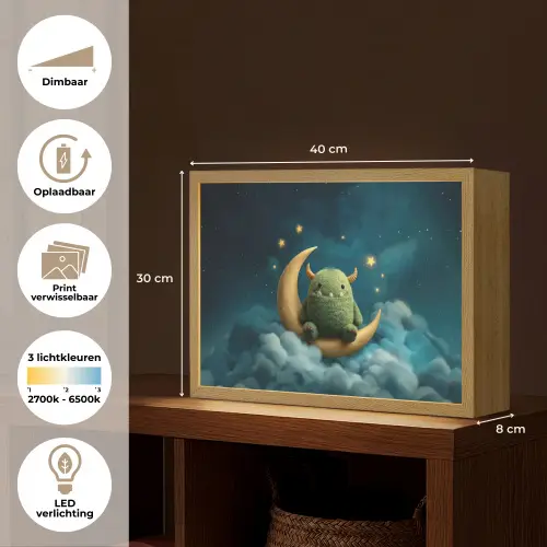 Monster - Groen - Maan - Wolken Light Box met batterij (Wandlamp kind) middel -USP_websiteoverzichtNL
