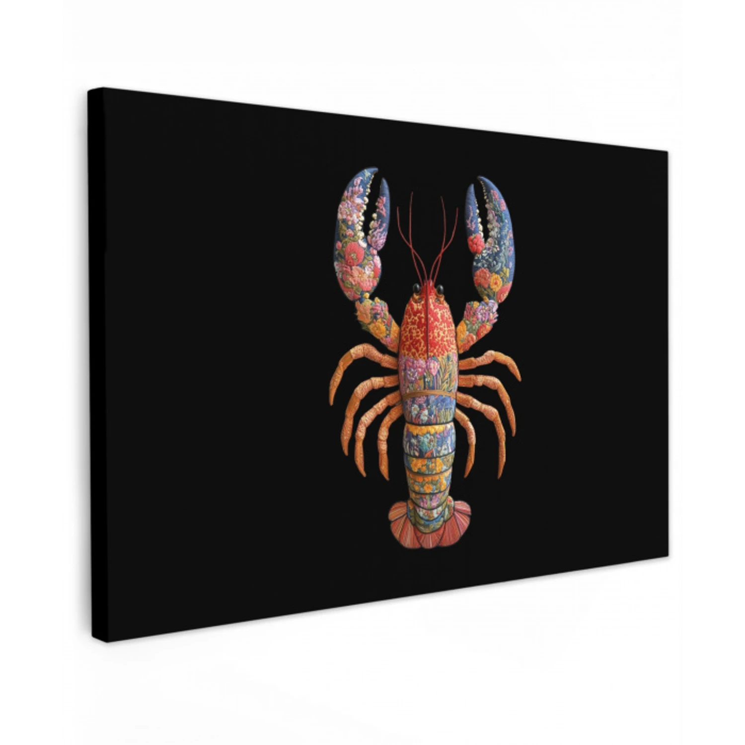 Kreeft - Borduur - Kleurrijk - Bloemen Tuinposter op houten frame 2 cm dik klein -3d