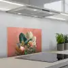 Tropische bladeren - Bloemen - Roze - groen keuken achterwand spatscherm klein -3d_schuin