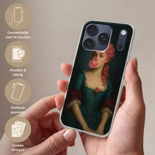 Vrouw - Portret - Kauwgombel Telefoonhoesje iPhone 17 Pro klein -sfeer3_NL