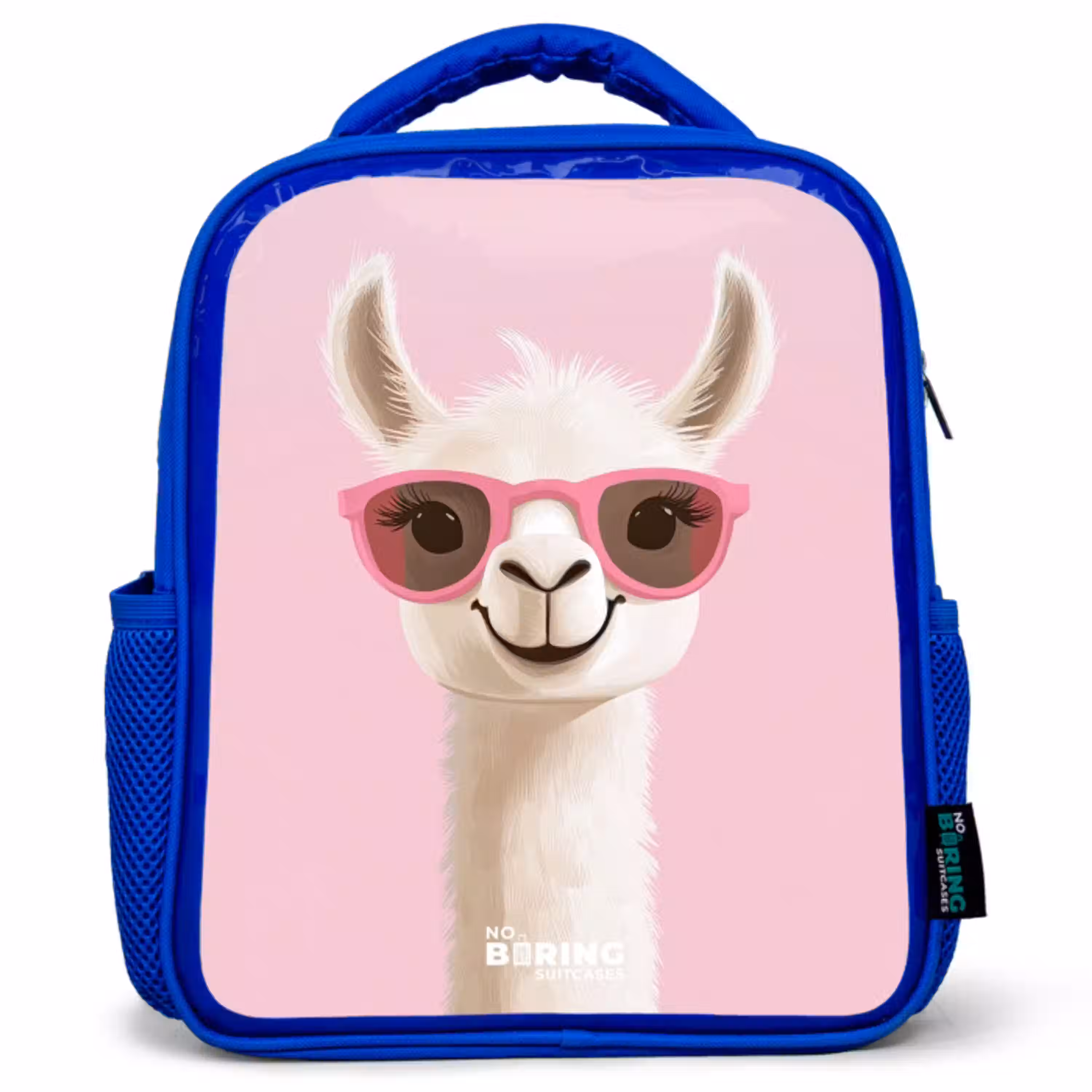 Lama - Wit - Zonnebril - Wimpers Kinderrugzak - Blauw middel -3d