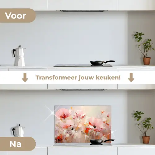 Bloemen - Watercolor - Roze - Abstract - Kunst keuken achterwand spatscherm klein -voor_na_NL