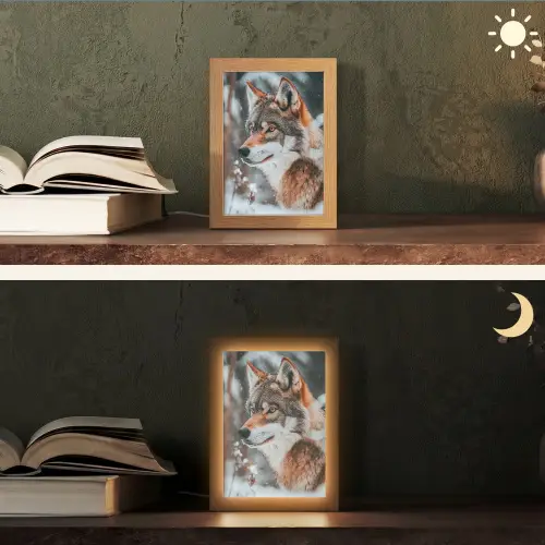 Wolf - Sneeuw - Winter - Dieren - Natuur - Sneeuw Light Box met kabel (Tafellamp) klein -sfeer3