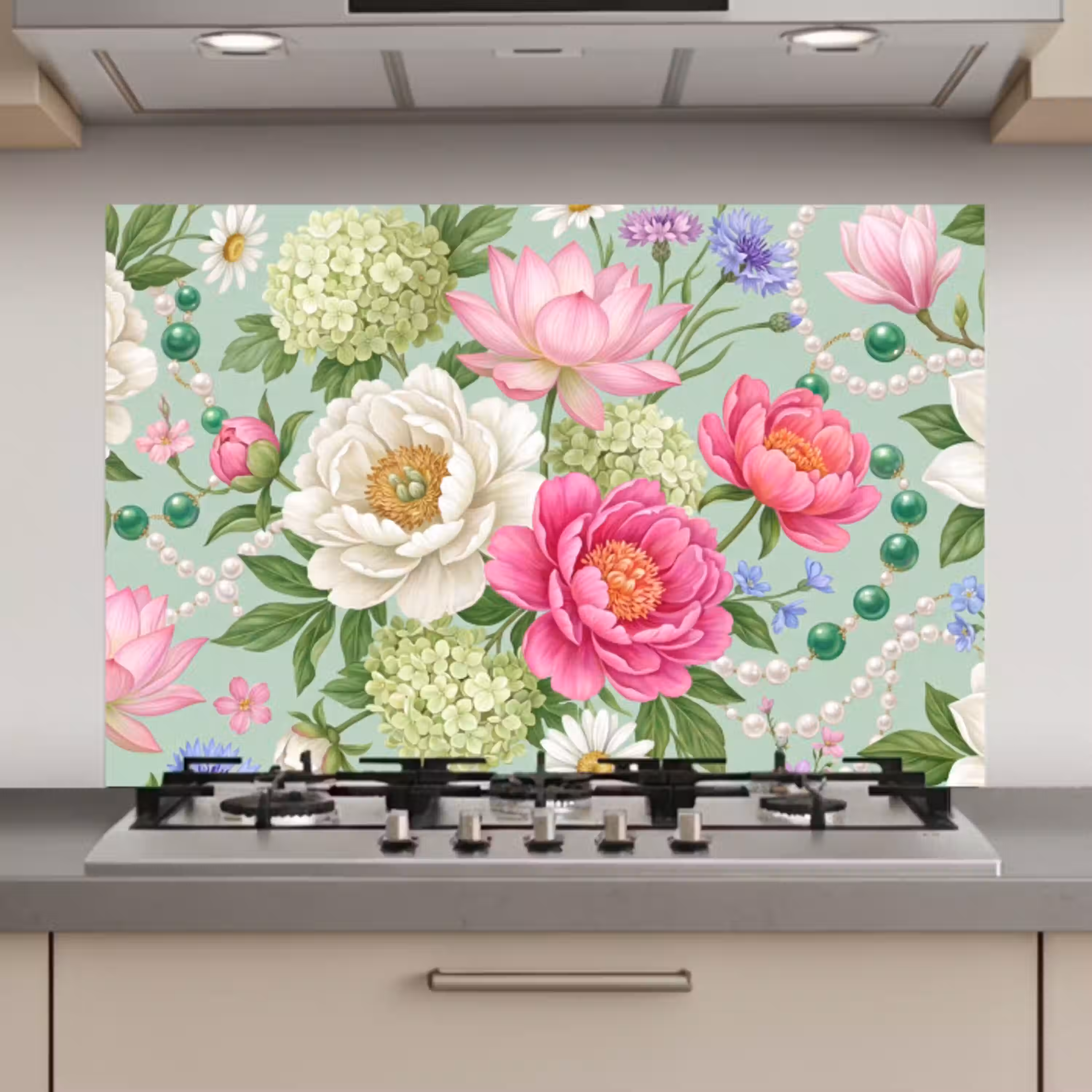 Bloemen - Patroon - Botanisch - Groen keuken achterwand spatscherm klein -3d_website