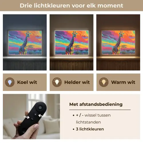Giraffe - Savanna - Lucht - Gekleurd Light Box met batterij (Wandlamp) middel -USP_lichtkleurNL
