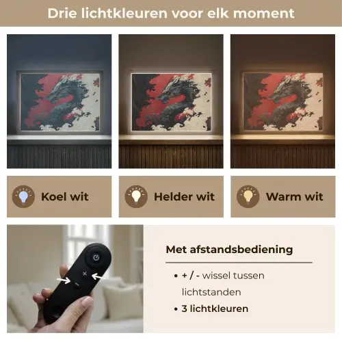 Zwarte draak - Rookwolken - Rood Light Box met batterij (Wandlamp) middel -USP_lichtkleurNL