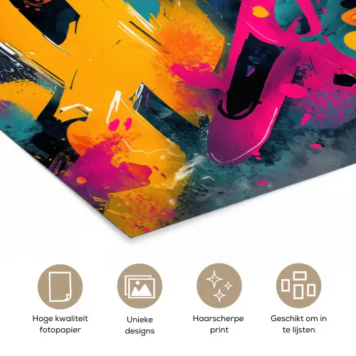 Abstract - Graffiti - Kleurrijk - Verfspatten poster papier klein -closeup_NL