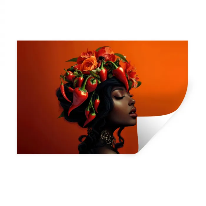 Vrouw - Chilipepers - Pepers - Bloemen Muursticker klein -3d