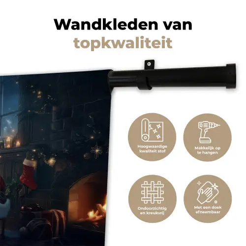 Kerstman - Haard - Donker Wandkleed katoen klein -sfeer2
