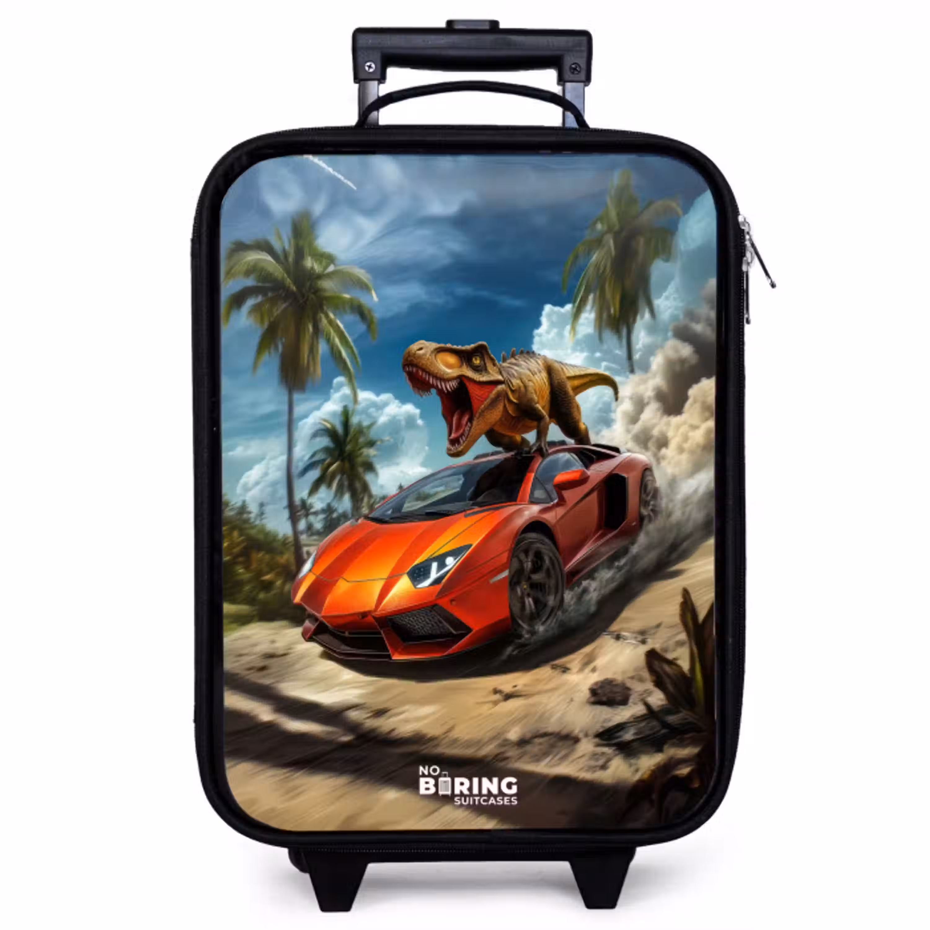 Rode sportauto met dino raast door tropisch strand Kinderkoffer - Zwart klein -zzz_website3d