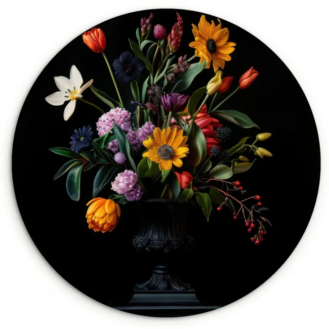 Zonnebloemen - Boeket - Kleurrijk Wandcirkel plexiglas klein -3d