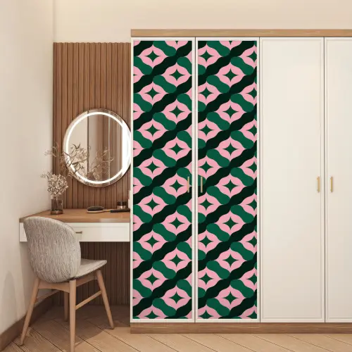 Groen - Roze - Retro - Sterren deurposter klein 289 -sfeer3
