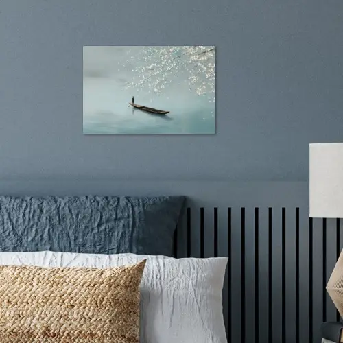 Bloesems - Minimalistisch - Wateroppervlak - Boot poster papier klein -sfeer2
