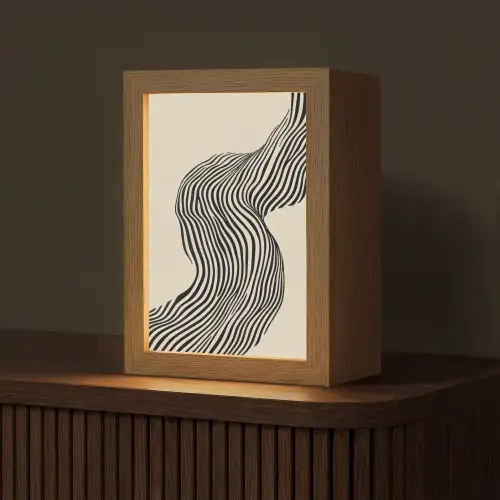 Golvend - Lijnen - Abstract - Silhouet Light Box met kabel (Tafellamp) klein -z3d_website