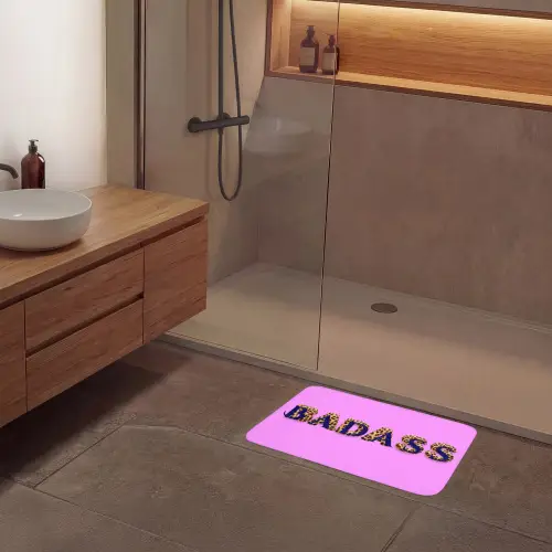 Felroze - Badass - Panterprint - Schaduw Badmat klein -sfeer2